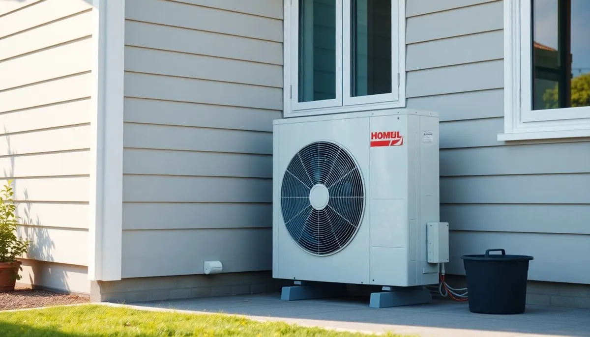 Warmtepomp buitenunit naast een woning